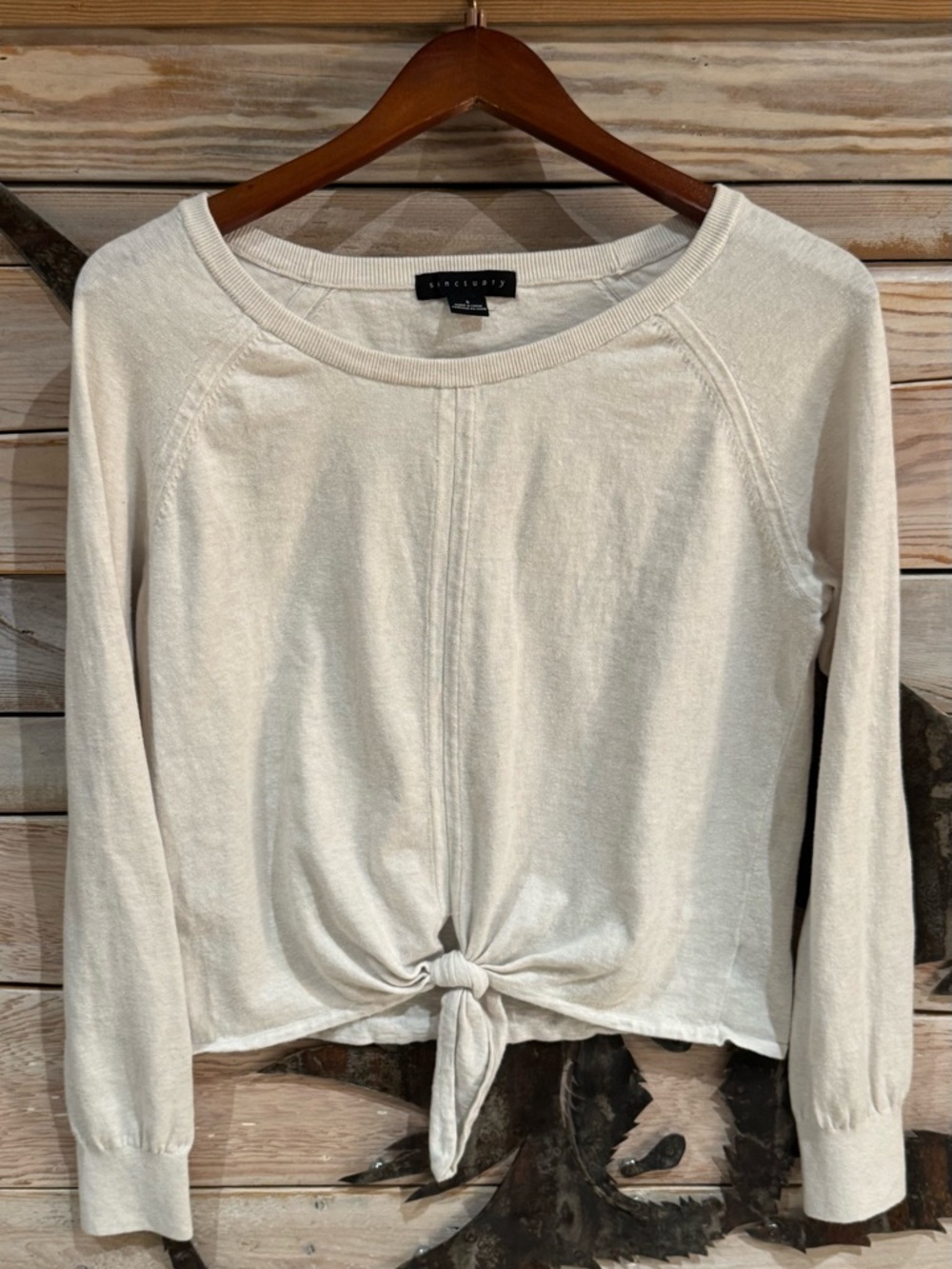 Sanctuary Ivory Tie-Front Long Sleeve Tee